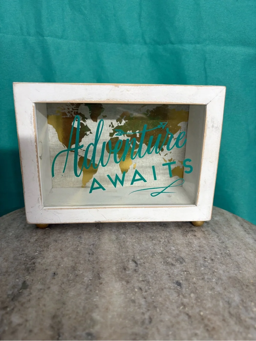 Adventure Awaits Turquoise & Gold Decorative Shadow Box - Unbranded